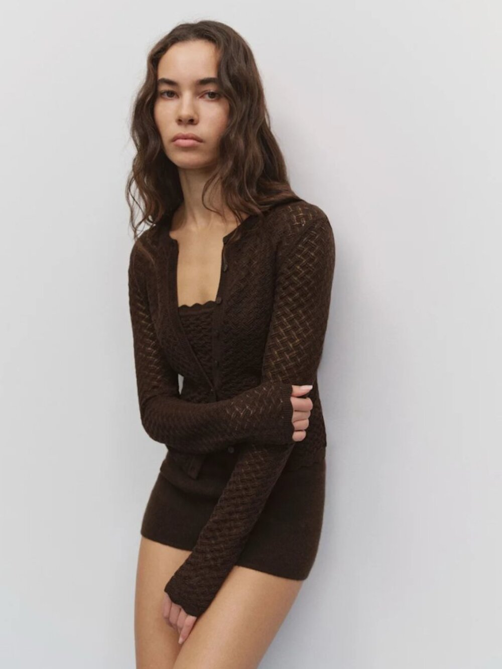 NWT Reformation Morgan Cardigan Cami Sweater Set Mole Brown Size Small